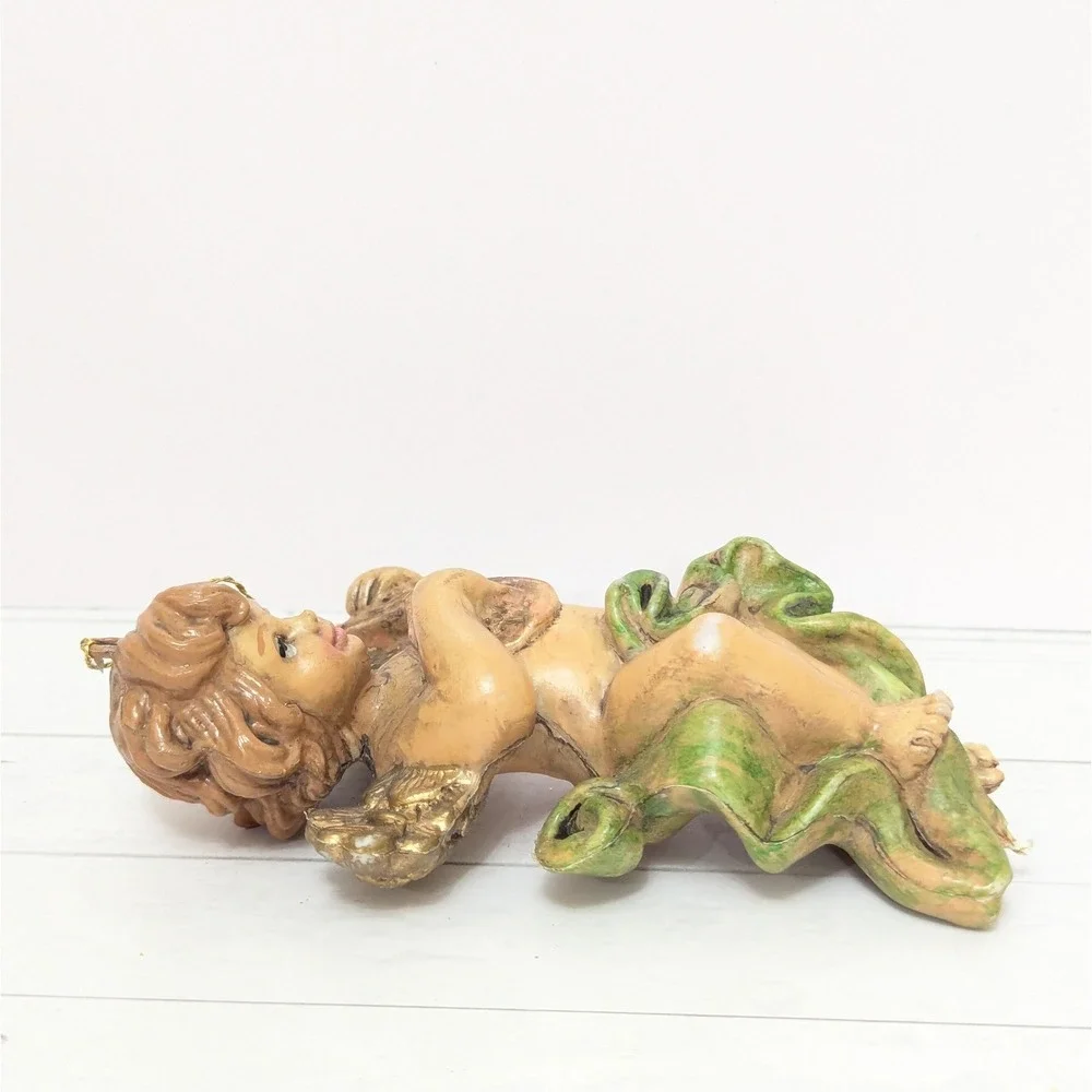 Vintage Baroque Angel Cherub w/Mandolin Blowmold Figure Christmas Ornament
